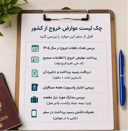 چک لیست عوارض خروج از کشور ۱۴۰۵ قبل از سفر#4717